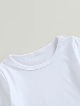 Осенний наряд для маленьких девочек, однотонные футболки с круглым вырезом и длинными рукавами и клетчатые юбки с эластичным поясом, комплект одежды из 2 предметов (белый 2-3