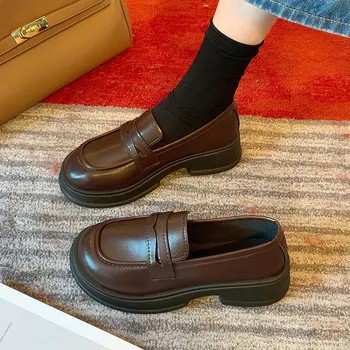 Япония стиль девчушки девушка Лолита в JK униформа скольжения на обувь Женские швейные низком каблуке лоферы