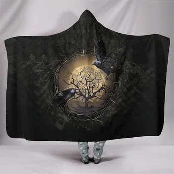 Одеяло с капюшоном с изображением татуировки викинга для взрослых, красочное детское шерп-флисовое носимое одеяло, постельное белье из микрофибры-4