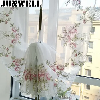 Junwell Лента с вышивкой из полиэстера, органзы, римская занавеска, весенняя цветочная кухонная занавеска, вуаль для гостиной, балкона, домашнего использования