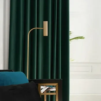 Темно-зеленая бархатная занавеска, однотонные утолщенные шторы для гостиной, спальни, столовой, украшения перегородок