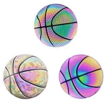 Голографический светоотражающий баскетбольный мяч из искусственной кожи, износостойкий, красочная ночная игра, уличный светящийся баскетбол с воздушными иглами