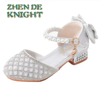 Обувь для девочек Модные блестки, горный хрусталь, Детская обувь принцессы, Кожаная обувь для девочек с жемчугом, Роскошная дизайнерская обувь для детей, Сандалии