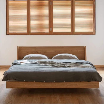 Подвесная кровать из скандинавского черного орехового дерева, современная простая кровать со спинкой в виде татами для спальни