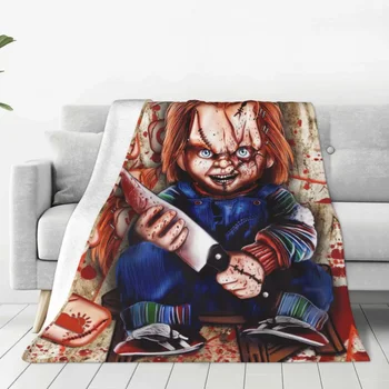 Плюшевый плед из кораллового флиса Chucky Childs Play, фильм ужасов, Хэллоуин, Одеяло для кровати, автомобиля, Легкое Тонкое одеяло для спальни