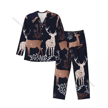 Мужские пижамные комплекты Рождественская мандала пижамы с оленями с длинным рукавом Верхняя одежда для отдыха Осень Зима Одежда для отдыха