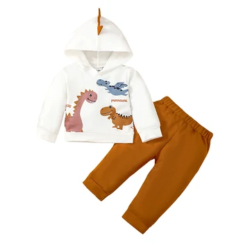 Одежда для маленьких мальчиков Толстовка с длинным рукавом Джемпер Комплект брюк с рисунком динозавра для малышей Осень Зима Комплект одежды из 2 предметов