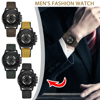 2022 новые модные мужские часы, роскошные модные Силикагелевые Кожаные мужские стеклянные кварцевые аналоговые часы с датой, Круглые корпуса, Кварцевые часы