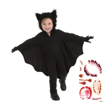 Детский костюм вампира на Хэллоуин с капюшоном, сексуальный костюм для косплея, отправить наклейки с татуировками