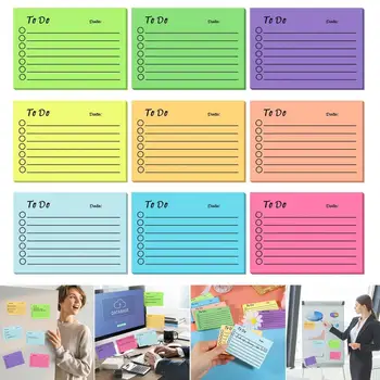 9шт стикеров для планирования, Флуоресцентный цветной супер липкий прочный офисный блокнот для красочной организации