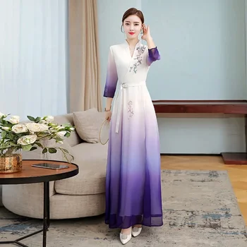 Вьетнамское Традиционное платье В Китайском стиле Aodai Cheongsam Qipao Китайское Восточное платье Вьетнамская Одежда Длинное Платье Ao Dai 10049