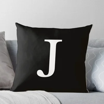 Черная базовая подушка с монограммой J, декоративная наволочка, роскошный декор, роскошные диванные подушки