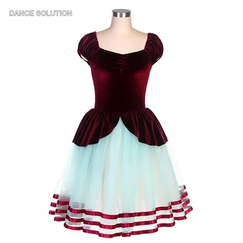 Профессиональное балетное романтическое платье-пачка, Бордовый бархатный лиф с мягкой фатиновой юбкой, сценические костюмы для женщин и девочек 22052