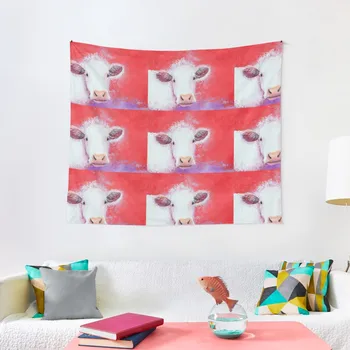Картина с белой коровой на красном фоне, гобелен, настенные гобелены, обои, наружное украшение, гобелен