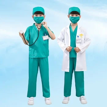 Детский костюм для ретроградных танцев для мальчиков и девочек, белый халат, костюм медсестры, хирургический костюм маленького доктора, костюм для малышей