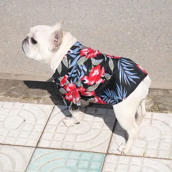 Гавайская пляжная одежда для собак, летняя одежда для домашних животных с модным принтом, футболка с цветочным рисунком для собак среднего размера, бульдог, мопс, Йорки, рубашки, жилет