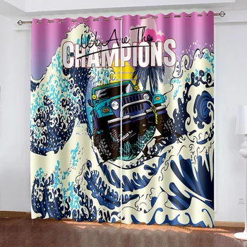 Занавеска Champions для ванной комнаты с цифровой 3D-печатью, занавески для спальни, гостиной, 2 панели