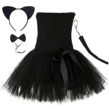 Платье-пачка для девочек с черным котом, тюлевые детские платья для вечеринки по случаю дня рождения, Хэллоуин, Косплей Котенка, костюм для детской одежды