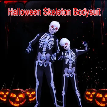 Костюмы для родителей и детей Ataullah на Хэллоуин, костюм Страшного скелета с принтом, комбинезон с костями Черепа, Эластичное боди для детей и взрослых DW013