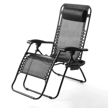 Открытый складной шезлонг Переносное кресло с подставкой для чашек Офисный Балкон Пляж Сад Мебель для отдыха в кемпинге Кресло с откидной спинкой с нулевой гравитацией