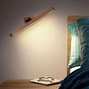 Деревянная светодиодная лампа, зеркало для зарядки через USB, заполняющий вид спереди, ночник, Магнитный Вращающийся, прикроватная лампа для гостиной, спальни, Украшения для дома
