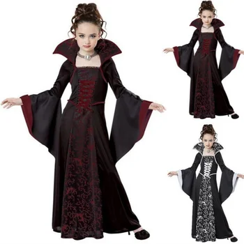 Новое платье принцессы со шнуровкой на шее и расклешенными рукавами для девочек, детский костюм для косплея на Хэллоуин, взрослая женщина, детская одежда