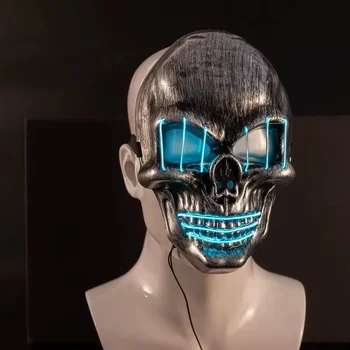 Маска для выпускного вечера с серебряным скелетом ужасов, маска для взрослых, косплей, Хэллоуин, светодиодная маска Жнеца