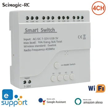 4-Канальный WiFi Smart Switch eWeLink APP Беспроводное шаговое реле 7-32 В / 85-250 В Моторный модуль Голосовое управление для Alexa Google Home