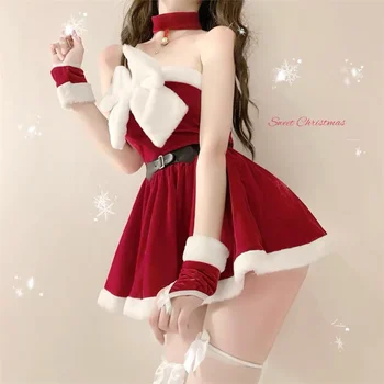 Женский рождественский костюм с сексуальным бантом, униформа для косплея, одежда для выступлений