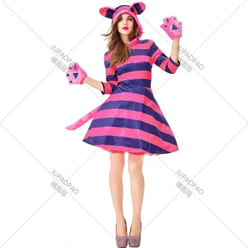 Костюм Алисы в Стране чудес, платье Чеширского кота, косплей для взрослых, детский костюм на Хэллоуин, нарядный костюм для вечеринки, одежда для родителей и детей