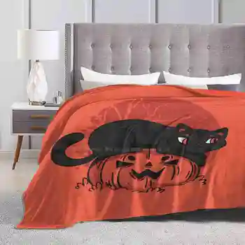 Черный кот на Хэллоуин, все размеры, Мягкое покрывало, домашний декор, постельные принадлежности, Черный кот Джек О Фонарь, кошка на Хэллоуин, Котенок