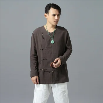 Рубашка В Традиционном Китайском стиле Hanfu Мужские Топы Wu Tang Clan Из Цельного Льна, Одежда Для Тайцзи Ушу, Винтажная Китайская Рубашка, Одежда KK3848