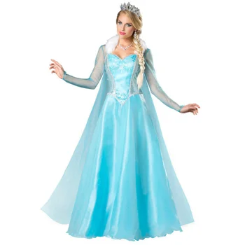 Хэллоуин Карнавальная Вечеринка Принцесса Анна Эльза Королева Синее Платье Костюм Замороженной Королевы Косплей Маскарадное Сказочное Платье для Женщин