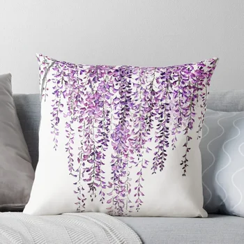 Подушка с фиолетовой глицинией в цвету, роскошная наволочка, постельные подушки