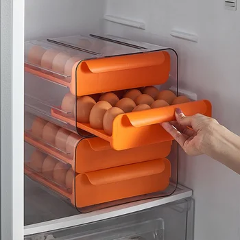 Ящик Для Хранения Яиц Выдвижного Типа, Сохраняющий Свежесть Прозрачный Пищевой Контейнер, Защищающий От Падения Пластиковый Холодильник, Кухонный Инструмент