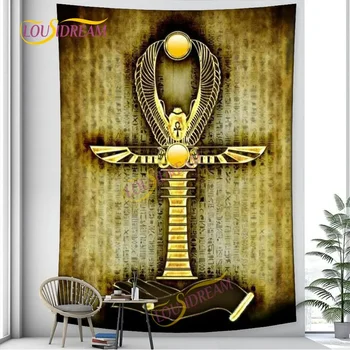 Символ египетского креста со скарабеем, гобелен, стена спальни, квартира, на стене висит символ глаза Анкха, чехол для дивана, скатерть, пляжное полотенце.