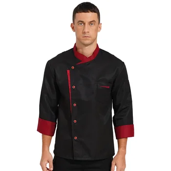 Мужская кухонная куртка контрастное пальто с длинным форменным рукавом и шляпой гостиничного цвета унисекс, рабочая рубашка шеф-повара ресторана для косплея