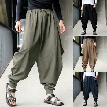 Новости китайского стиля 2021 Хлопковые брюки Haroun, свободная повседневная традиционная китайская одежда для мужчин, костюм самурая Хакама в стиле хип-хоп
