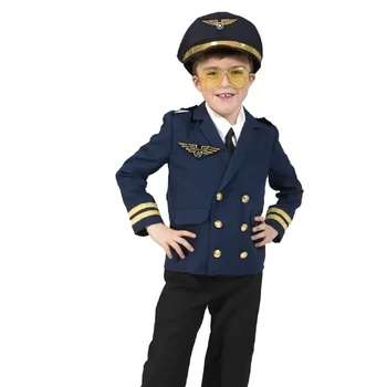 Детский костюм на Хэллоуин, форма капитана самолета, одежда для косплея, шляпа, Праздничная одежда пилотов для мальчика и девочки 3-9 лет