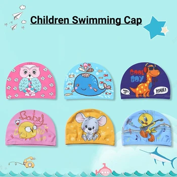 Детская шапочка для плавания с мультяшными животными Для девочек и мальчиков, полиэфирная водонепроницаемая шапочка для плавания, Эластичная шапочка для плавания в бассейне для детей 1-10 лет