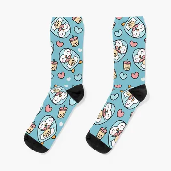Милые носки с пузырьковым Чаем и Рисунком Сердца Пингвина essential с принтом Мужские Носки Элитного бренда Women's