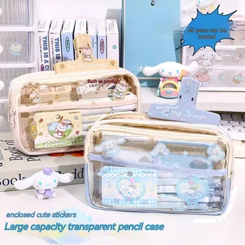 Новая милая сумка для ручек Sanrio, прозрачные сумки для канцелярских принадлежностей большой емкости, пенал для начальной школы для девочек, подарки Ins Kawaii