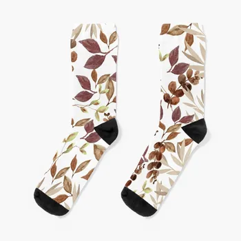 Осенние коричневые носки с акварелью в виде листьев ботанического сада, профессиональные нескользящие носки для мальчиков на заказ, женские