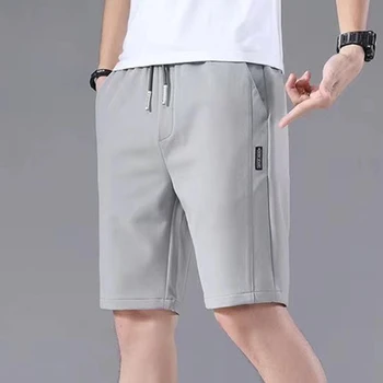 Новые летние мужские спортивные шорты, однотонные, с прямым рисунком, свободного типа, повседневные шорты с эластичной резинкой на талии и завязками, штаны для бега