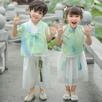 Летний костюм для народных танцев для мальчиков и девочек, китайский костюм для детей, Одежда для фей династии Тан