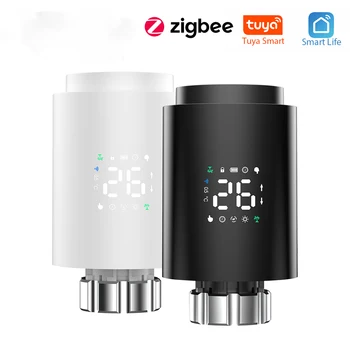 Привод радиатора Tuya Smart TRV ZigBee, Программируемый термостатический клапан радиатора, светодиодный регулятор температуры Alexa Google Home