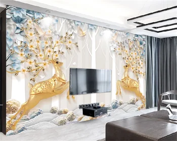 Обои на заказ 3D трехмерный лось дерево фортуны с тиснением в скандинавском минималистичном стиле роскошная фоновая стена для гостиной и спальни