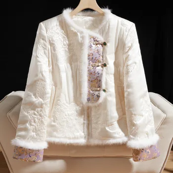 Осенне-Зимняя Модная Женская Вышитая Высококачественная Хлопчатобумажная Одежда с воротником 