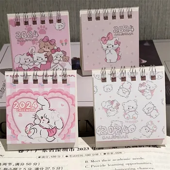 2024 Новый Мультяшный Розовый Кот Настольный Календарь Mini Cute Standing Flip Настольный Календарь Small Daily Planning Ежемесячный Календарь для дома