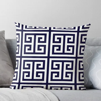 Подушка с рисунком в виде греческого ключа, темно-синий и белый, Новогодние роскошные диванные подушки